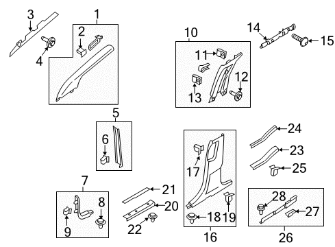 2016 Lincoln MKX Interior Trim - Pillars, Rocker & Floor Upper Center Pillar Trim Diagram for FA1Z-5824356-AD