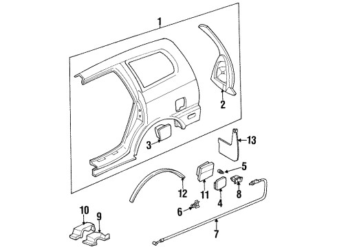 1997 Honda Odyssey Quarter Panel & Components, Exterior Trim Splash Guard, Rear Diagram for 08P09-SX0-100