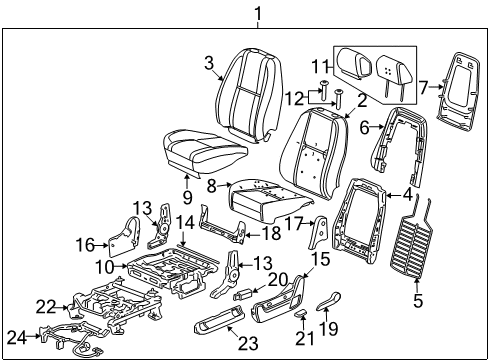 2009 GMC Sierra 1500 Front Seat Components Seat Back Panel Diagram for 20926199
