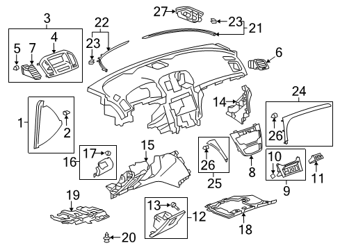 2012 Buick Regal Cluster & Switches, Instrument Panel Panel-Instrument Panel Upper Center Trim *Black Diagram for 22928788