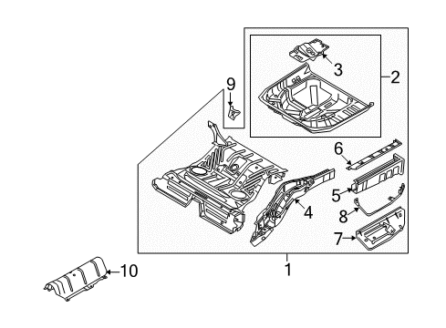 2008 Ford Taurus Rear Floor & Rails Spare Tire Panel Diagram for 8G1Z-5411215-AA