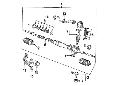 1993 Hyundai Elantra P/S Pump & Hoses, Steering Gear & Linkage Rack Assembly-Power Steering Gear Box Diagram for 57720-28000