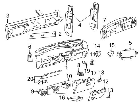 2001 Ford Excursion Instrument Panel Air Outlet Vent Diagram for F81Z-19893-AAB