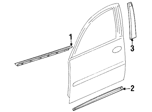2003 Oldsmobile Aurora Exterior Trim - Front Door Molding Asm-Front Side Door Center *White Diagram for 25701187
