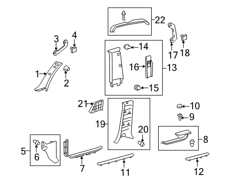 2019 Lexus LX570 Interior Trim - Pillars, Rocker & Floor Board, COWL Side Trim Diagram for 62111-60151-A2