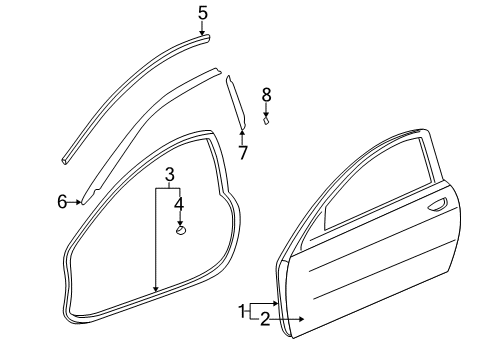 2000 Acura Integra Front Door Sub-Seal, Left Front Door Diagram for 72365-ST7-023