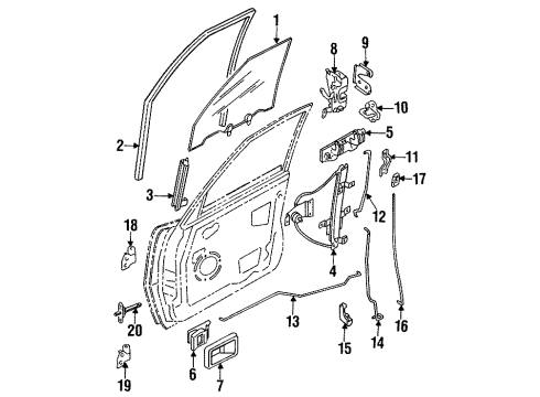 1990 Nissan Sentra Door Glass & Hardware Plate Diagram for 80534-34A05