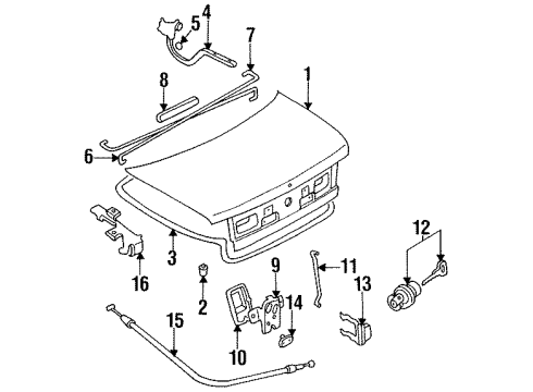 1996 Kia Sephia Trunk Lid Cable-Trunk Lid Diagram for 0K20156870