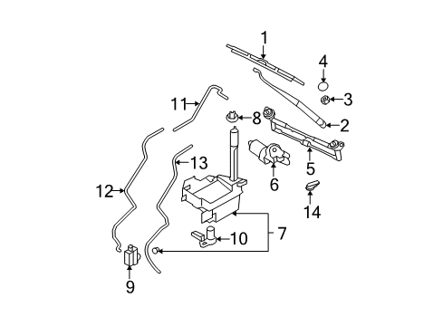 2007 Hyundai Santa Fe Wiper & Washer Components Windshield Washer Reservoir Assembly Diagram for 98620-2B000