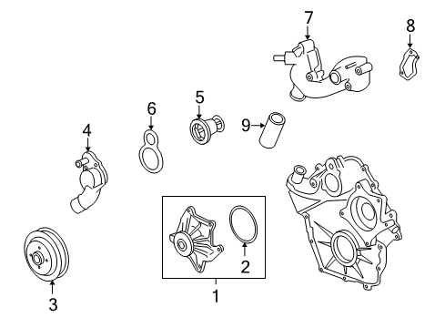 2006 Cadillac XLR Cooling System, Radiator, Water Pump, Cooling Fan Water Outlet Assembly Diagram for 12581442