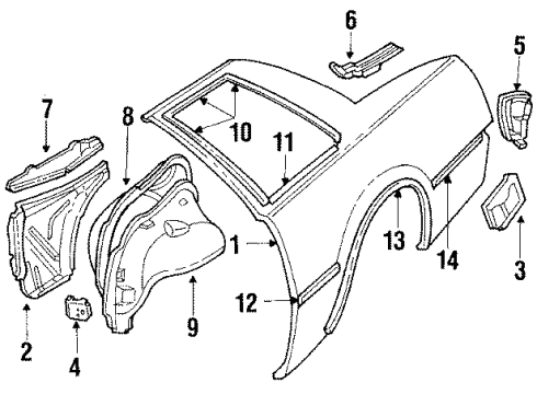 1987 Oldsmobile Firenza Quarter Panel & Components Panel Asm-Rear Wheelhouse Inner Diagram for 22554594
