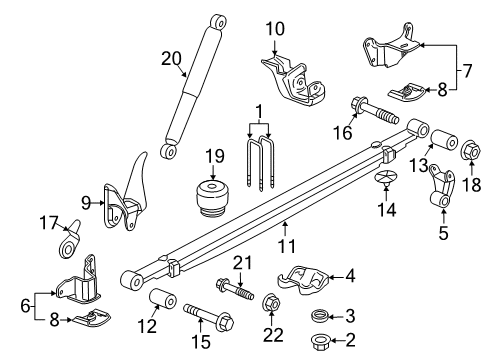 2019 GMC Sierra 2500 HD Rear Suspension Components, Stabilizer Bar Leaf Spring Insert Diagram for 25867216