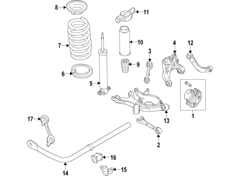 2019 Ford Edge Rear Suspension Components, Lower Control Arm, Upper Control Arm, Stabilizer Bar Shock Absorber Diagram for K2GZ-18125-Z