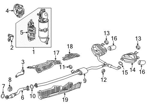 2018 Honda CR-V Exhaust Components Muffler, Exhuast Diagram for 18307-TLC-A04