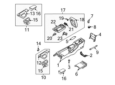 2001 Infiniti QX4 Center Console Cup Rear Holder Assembly Diagram for 96966-4W300