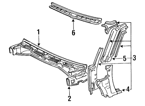 1984 Toyota Celica Windshield Glass, Cowl Panels, Hinge Pillar Inner Rear View Mirror Assembly Diagram for 87810-14150-01