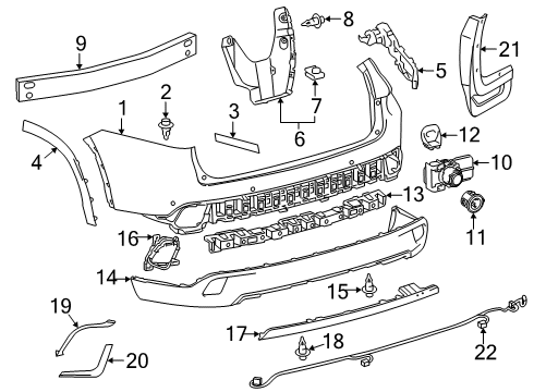 2018 Toyota Highlander Rear Bumper Extension Panel Diagram for 52151-0E040
