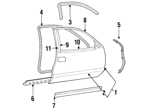 1995 Lincoln Mark VIII Door & Components, Exterior Trim Reveal Molding Diagram for F6LZ6320846AB