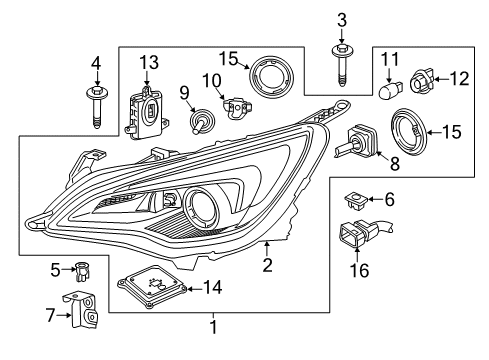 2016 Buick Cascada Headlamps Lens & Housing Bracket Diagram for 13256260