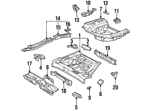 1998 Toyota Avalon Rear Body - Floor & Rails Center Floor Pan Diagram for 58211-07020