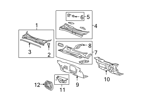 2008 GMC Acadia Cowl Weatherstrip Asm-Hood Rear Diagram for 25844425