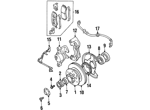 2002 Isuzu Axiom Front Brakes Caliper, Left Front Disk Brake Diagram for 8-97287-239-0
