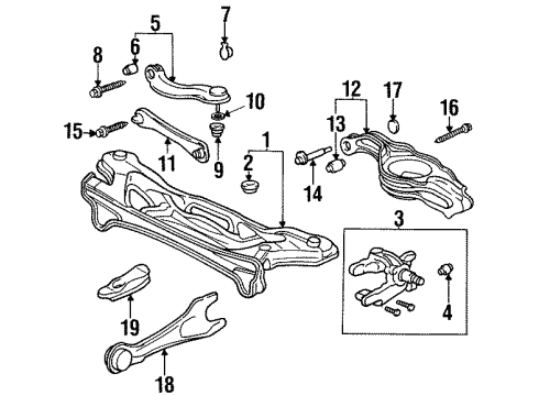 1998 Honda Odyssey Suspension Components, Lower Control Arm, Upper Control Arm, Stabilizer Bar Spring, Rear Stabilizer Diagram for 52300-SX0-003