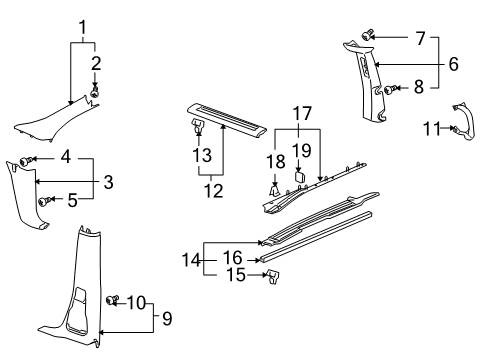 2006 Buick Terraza Interior Trim - Pillars, Rocker & Floor Lower Weatherstrip Diagram for 10383150