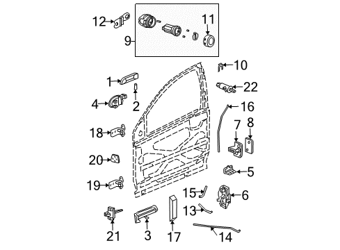 2007 Saturn Ion Front Door Rod, Front Side Door Inside Handle Diagram for 22706280