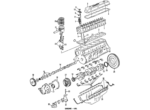 1990 Ford E-250 Econoline Engine Parts, Mounts, Cylinder Head & Valves, Camshaft & Timing, Oil Pan, Oil Pump, Crankshaft & Bearings, Pistons, Rings & Bearings Piston Diagram for E7TZ6108B