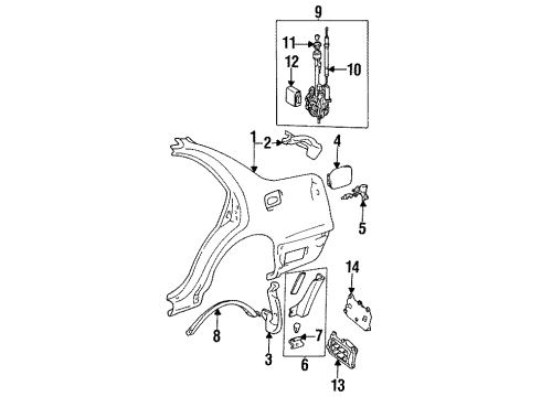 1993 Lexus GS300 Antenna & Radio Lock Sub-Assy, Fuel Filler Opening Lid Diagram for 77030-30050