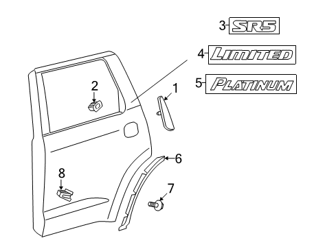 2008 Toyota Sequoia Exterior Trim - Rear Door Molding Diagram for 75850-0C010