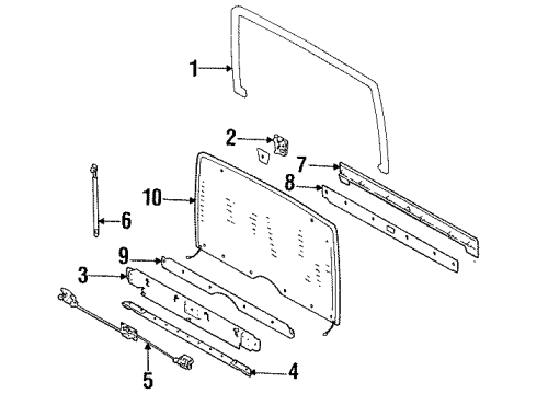 1991 Jeep Wrangler Lift Gate Glass, Hardware, Exterior Trim Liftgate Glass Hinge Body, Black Diagram for 5013722AB