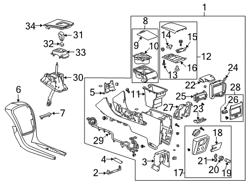 2007 Cadillac SRX Front Console Base, Automatic Transmission Control Diagram for 19167875