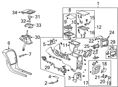 2007 Cadillac SRX Front Console Shifter Diagram for 19167874