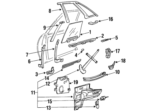 1994 Oldsmobile 98 Front Door - Glass & Hardware Module Asm-Front Side Door Locking System R/H Diagram for 16630114