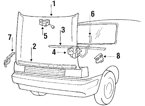 1988 Mitsubishi Precis Hood & Components Rod Assembly-Hood Stay Diagram for 81170-21002