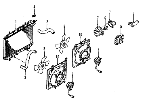 1993 Infiniti G20 Cooling System, Radiator, Water Pump, Cooling Fan Radiator Assembly Diagram for 21410-53J00