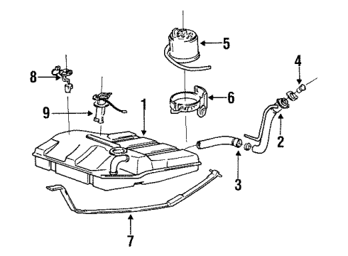 1991 Hyundai Excel Fuel System Components Member Assembly-Fuel Tank Mounting, Rear Diagram for 65750-24100