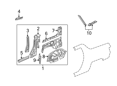 2014 Honda Ridgeline Inner Structure - Quarter Panel Pillar, R. Quarter (Inner) Diagram for 64350-SJP-A00ZZ