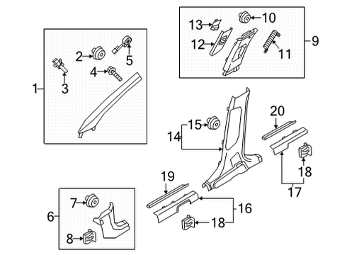 2022 Kia Sorento Interior Trim - Pillars Trim Assembly-Fr Pillar Diagram for 85820R5100GYT