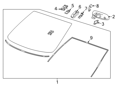 2017 Buick Envision Windshield Glass, Reveal Moldings Windshield Diagram for 84321061