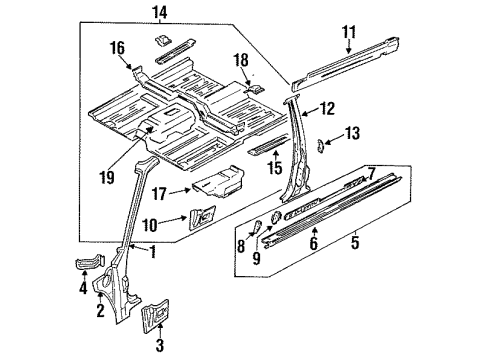1989 Nissan Sentra Center Pillar, Hinge Pillar, Rocker, Floor Floor Front Diagram for 74300-73A31