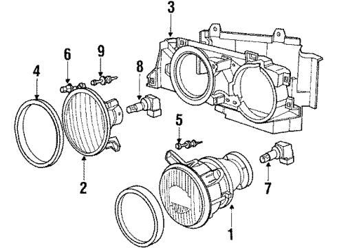 1987 BMW 635CSi Headlamps Low Beam Headlight Assembly - Right Diagram for 63121385814