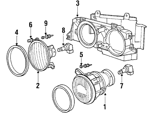 1987 BMW 635CSi Headlamps Low Beam Insert Left Diagram for 63121385813
