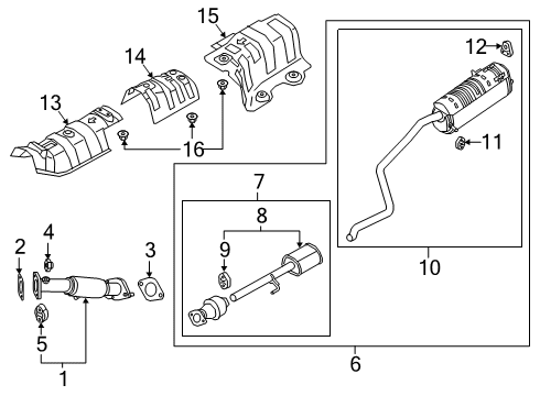 2020 Hyundai Accent Exhaust Components Center & Rear Muffler Complete Diagram for 28605-J0800
