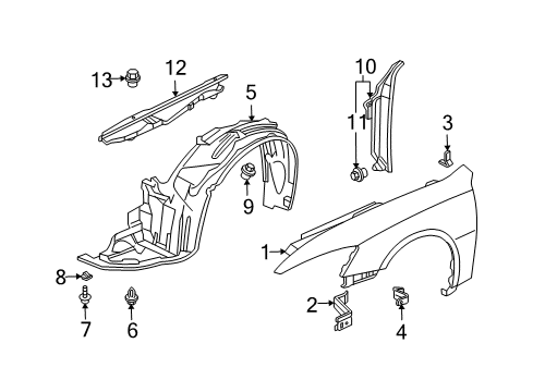 2003 Honda Accord Fender & Components, Exterior Trim Enclosure, L. FR. Fender Diagram for 74155-SDN-A00