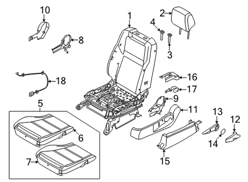 2022 Nissan Frontier Driver Seat Components Finisher Assy-Cushion, Front Seat LH Rear Diagram for 87372-3NF0A
