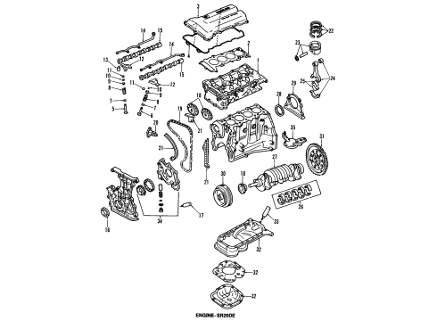 1991 Nissan Sentra Engine Parts, Mounts, Cylinder Head & Valves, Camshaft & Timing, Oil Pan, Oil Pump, Crankshaft & Bearings, Pistons, Rings & Bearings Pan Assy-Oil, Upper Diagram for 11110-53J99