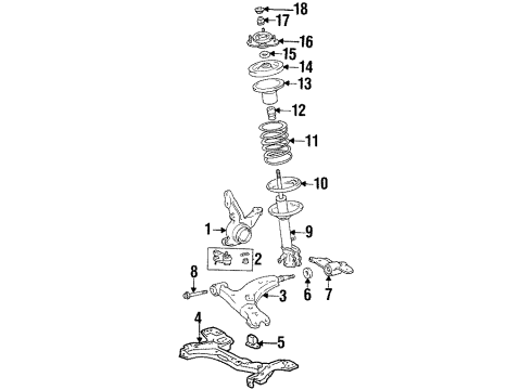 1996 Toyota Corolla Front Suspension Components, Lower Control Arm, Stabilizer Bar Bumper Diagram for 48331-01030
